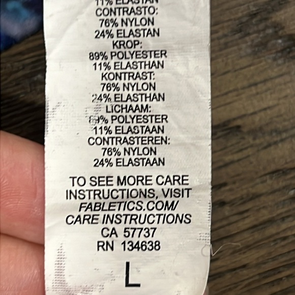 Fabletics Milda‎ Sports Bra L Hole-y Moley Blue Black High Neck Mesh Stretch Gym - Picture 6 of 6